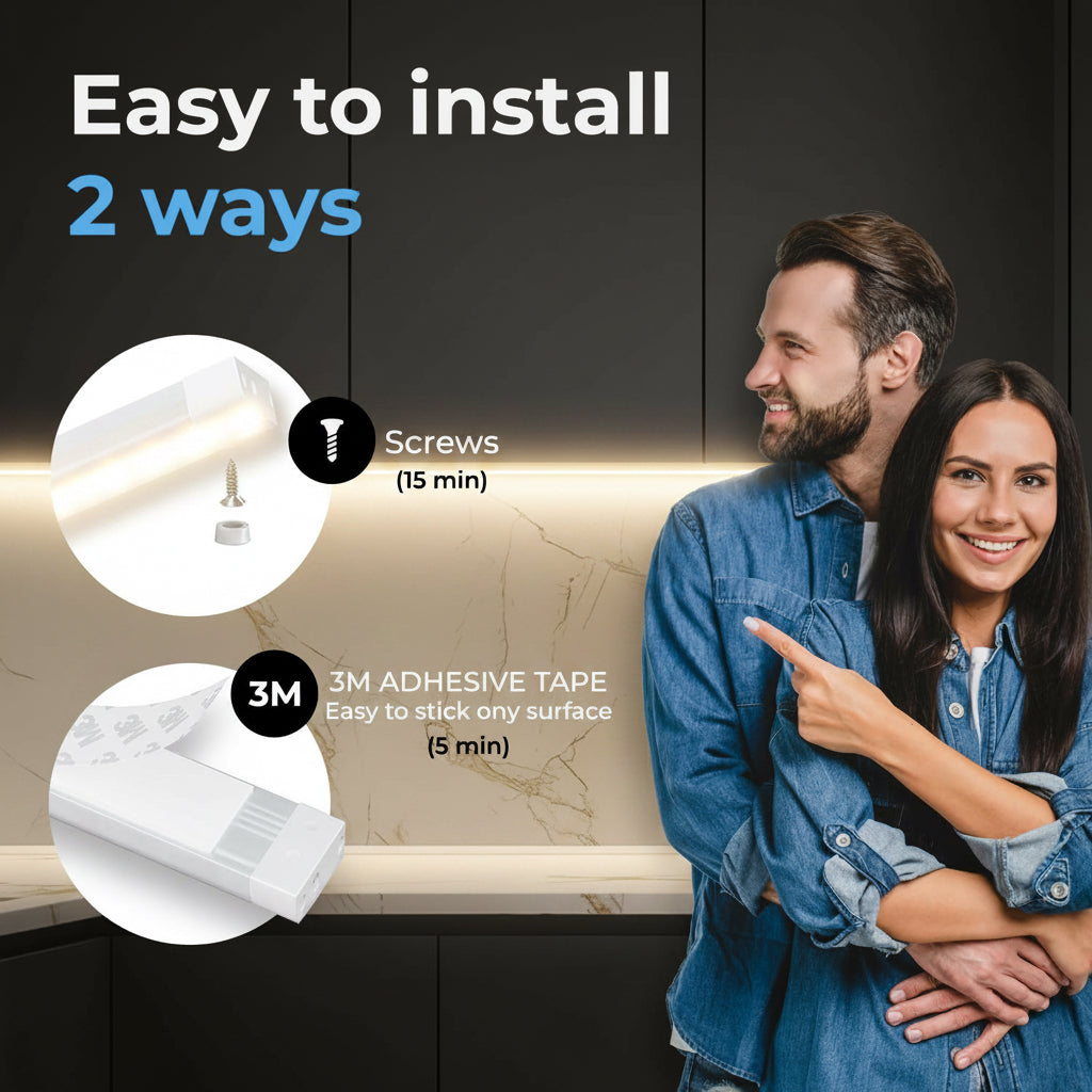 Hand Wave Activated under Cabinet LED Lighting Kit, Dimmable, 3-Pack 12 in - Touchless Dimming Control, White under Counter Lights for Kitchen, Garage, Office, Desk - Warm White (3000K)