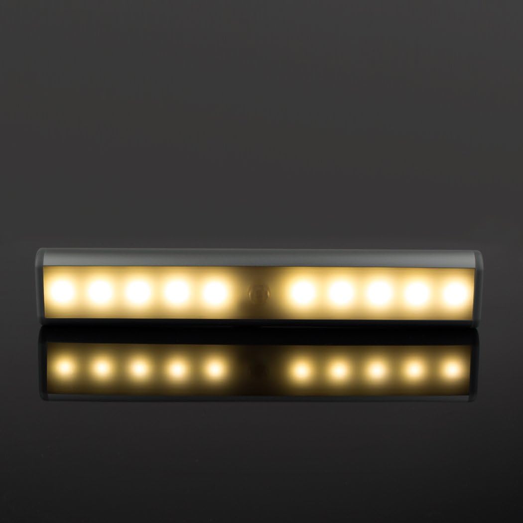 Stick on Cabinet Light,Under Counter Lighting, Motion Sensor, 10 LED Wireless USB Rechargeable Kitchen Battery Operated for Wardrobe,Closets,Cupboard,Warm White-2Pack